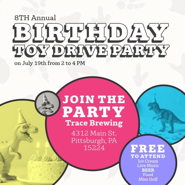 Join us to celebrate the success of our 8th Annual Birthday Toy Drive!Live music, food, drinks, activities for every age & much more at Trace Brewing! 

• Sponsored by @steelcitypedsdentistry & more
• Music by @thegoodfoots 
• Beer by @tracebrewing 
• Mini Golf by @steelcitymobileminigolf
• Ice Cream by @brusterspeterstownship 
• Photography by @ashleyannphotography412
• Raffle by Many

More information at BirthdayToyDrive.Fun/The-Party

#BirthdayToyDrive
#BTDParty2025
#Pittsburgh
#PGH
#PittsburghEvents